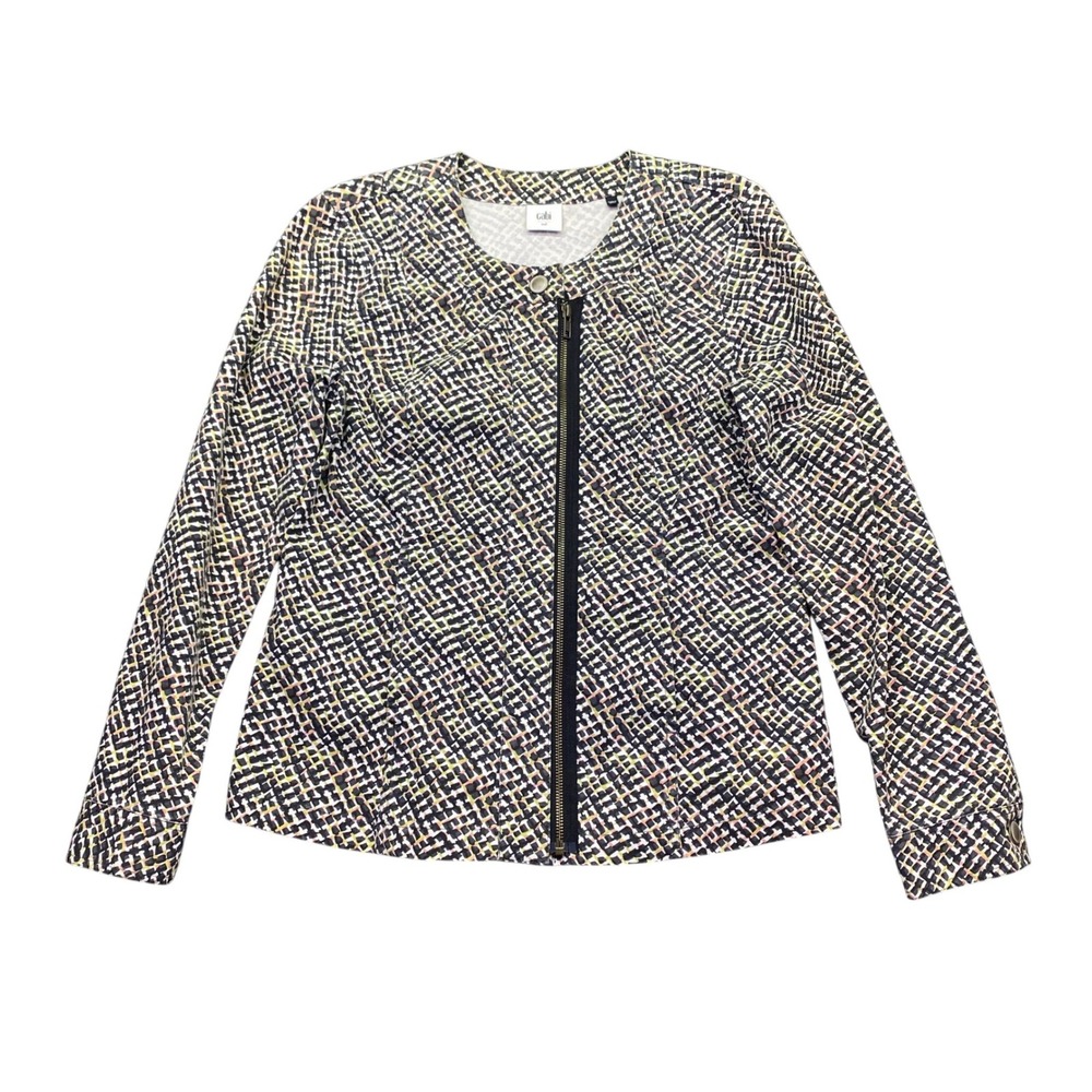 Cabi 5099 Cliffside Zip Front Geometric Print Jacket Sz M Cotton Blend Moto